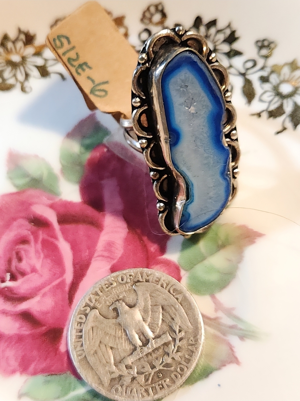Handcrafted Blue Agate Sterling-Style Statement Ring
